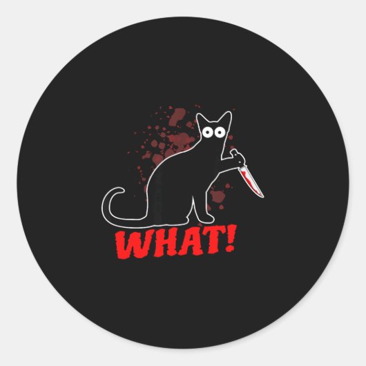 ハロウィンのナイフを持つ殺人猫 ラウンドシール (正面)