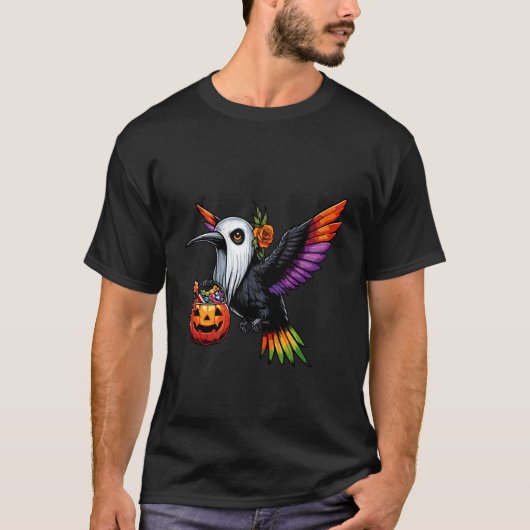 ハロウィンのハチドリの幽霊のお菓子入れ Tシャツ (正面)