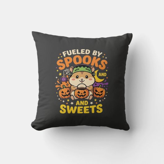 ハロウィンのハムスターはおばけとお菓子で元気_1 クッション (正面)