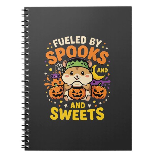 ハロウィンのハムスターはおばけとお菓子で元気_1 ノートブック (正面)