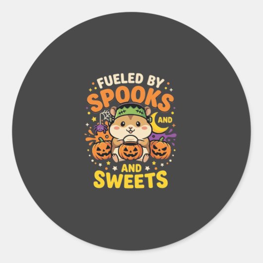 ハロウィンのハムスターはおばけとお菓子で元気_1 ラウンドシール (正面)