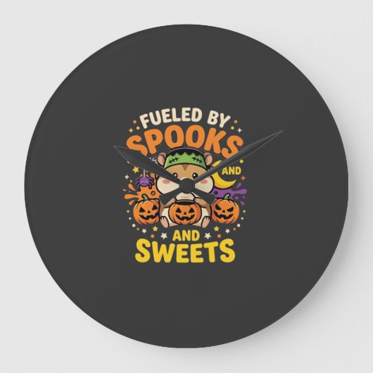 ハロウィンのハムスターはおばけとお菓子で元気_1 ラージ壁時計 (正面)
