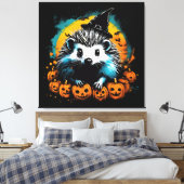 ハロウィンのハリネズミとかぼちゃが可愛い キャンバスプリント (インサイチュ (寝室))