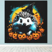 ハロウィンのハリネズミとかぼちゃが可愛い キャンバスプリント (インサイチュ (ウッドフロア))