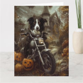 ハロウィンのバイクに乗るボーダーコリー カード (正面)