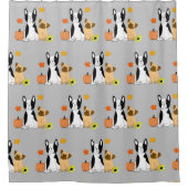 ハロウィンのパグおよびボストンテリアのシャワー・カーテン シャワーカーテン (正面)