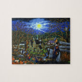 ハロウィンのパズル、魔法使い、学校、大学 ジグソーパズル (横)