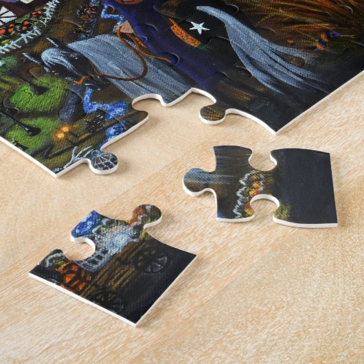 ハロウィンのパズル、魔法使い、学校、大学 ジグソーパズル (側面)