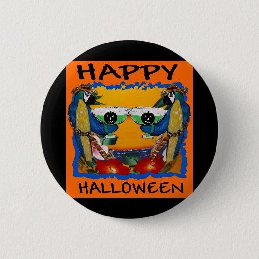 ハロウィンのパロット 缶バッジ (正面)