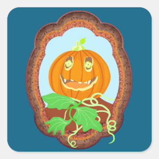 ハロウィンのパンプキンが微笑む、不気味でお茶目なデザイン スクエアシール