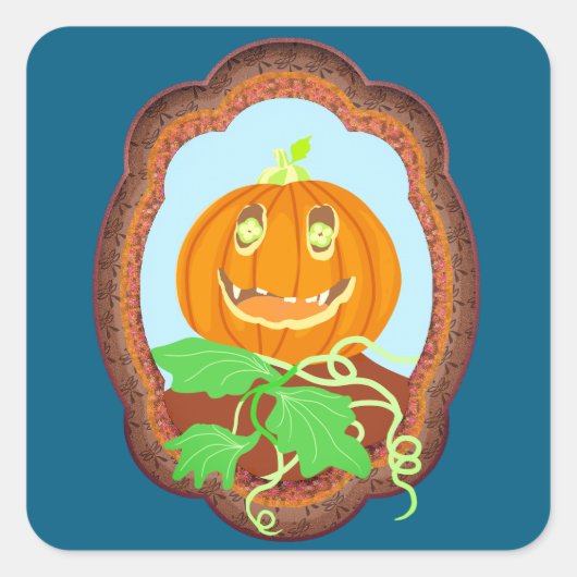 ハロウィンのパンプキンが微笑む、不気味でお茶目なデザイン スクエアシール (正面)
