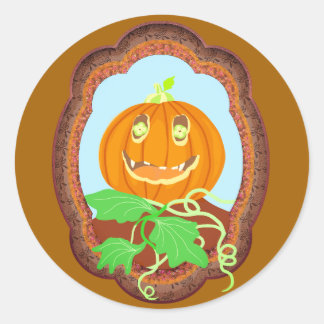 ハロウィンのパンプキンが微笑む、不気味でお茶目なデザイン ラウンドシール