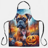 ハロウィンのパンプキンとボクサー犬 怖い エプロン (正面)