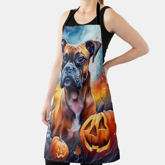 ハロウィンのパンプキンとボクサー犬 怖い エプロン (インサイチュ)