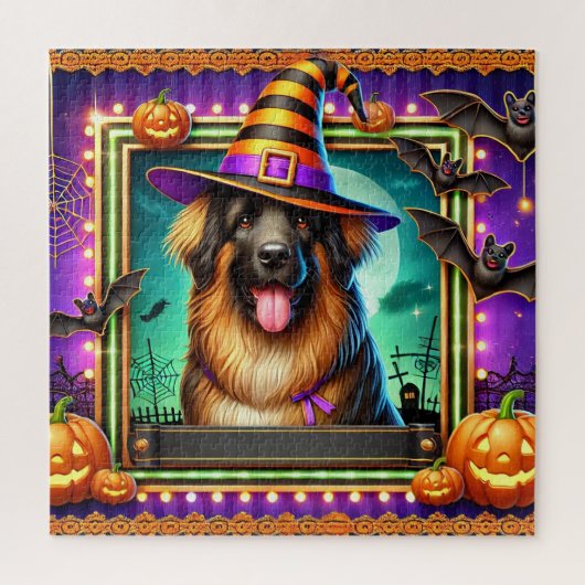 ハロウィンのパンプキンと愉快な魔女の犬 ジグソーパズル (縦)