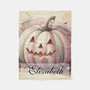 ハロウィンのパンプキンと秋のヴィンテージ水彩画 フリースブランケット