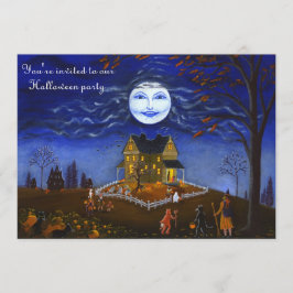 ハロウィンのパーティー、招待、魔法使い、月、悪魔、スカル 招待状
