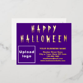 ハロウィンのパープルビジネスブランド 箔シーズンポストカード