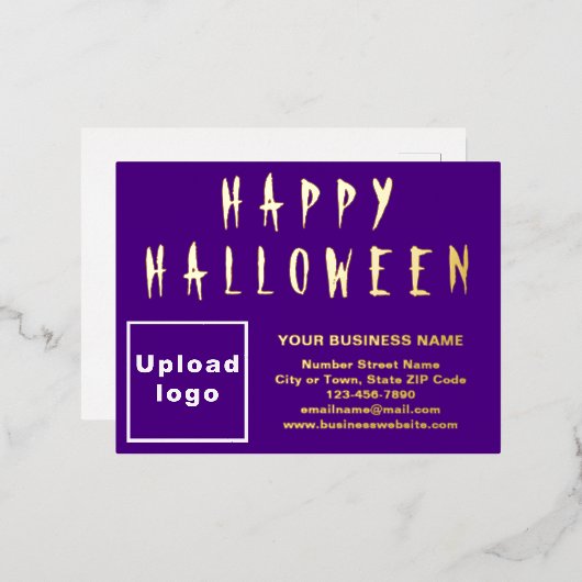 ハロウィンのパープルビジネスブランド 箔シーズンポストカード (正面/裏面)