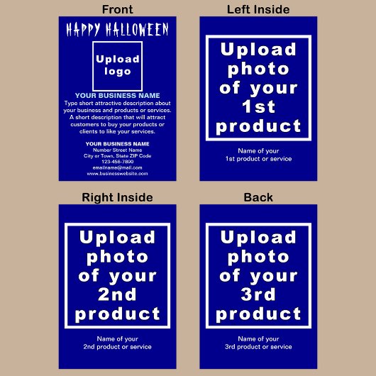 ハロウィンのビジネス用ブルー折りたたみグリーティングカード カード