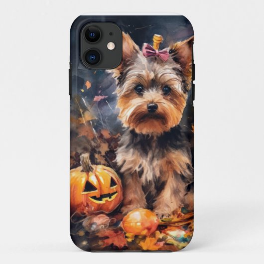 ハロウィンのビューラー・テリアとかぼちゃの怖いデザイン Case-Mate iPhoneケース (裏面)