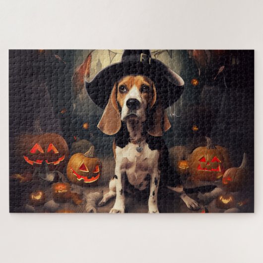 ハロウィンのビーグルのかぼちゃ お化け屋敷 ジグソーパズル (横)