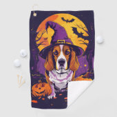 ハロウィンのビーグル魔女とパンプキン ゴルフタオル (インサイチュ)