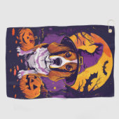 ハロウィンのビーグル魔女とパンプキン ゴルフタオル (横)