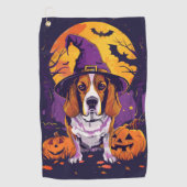 ハロウィンのビーグル魔女とパンプキン ゴルフタオル (正面)