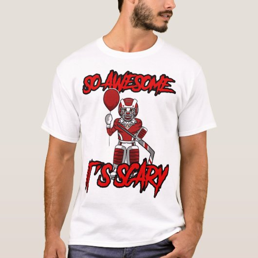 ハロウィンのピエロのホッケーゴーリー おかしい 怖い Tシャツ (正面)