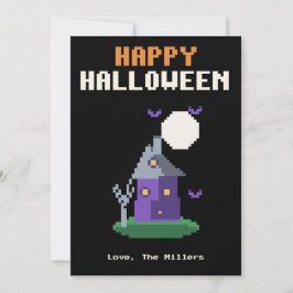 ハロウィンのピクセルアートお化け屋敷グリーティングカード シーズンカード