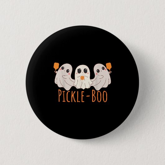 ハロウィンのピックルボールで遊ぶかわいい幽霊 缶バッジ (正面)