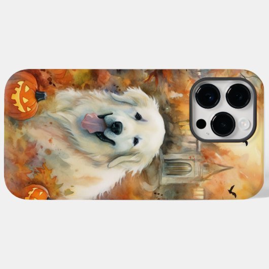 ハロウィンのピレニーズとカボチャの怖いデザイン Case-Mate iPhoneケース (裏面 (横))