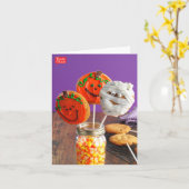 ハロウィンのピーナッツバターのクッキーのポップ カード (黄色い花)