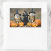 ハロウィンのフクロウと黒猫のジャック・オ・ランタン 長方形シール (バッグ)