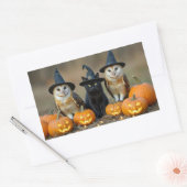 ハロウィンのフクロウと黒猫のジャック・オ・ランタン 長方形シール (封筒)
