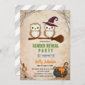 ハロウィンのフクロウ性別発表招待状 招待状 (正面/裏面)