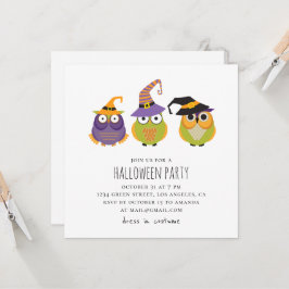 ハロウィンのフクロウ。楽しい子供の仮装パーティー。動物 招待状