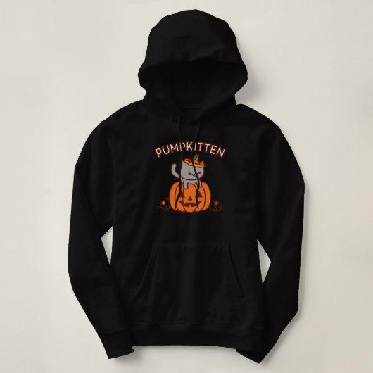ハロウィンのフード付きスウェットシャツ: PUMPKITTENハロウィン猫 パーカ (デザイン正面)