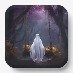 ハロウィンのブランコに揺れるお化け ペーパープレート