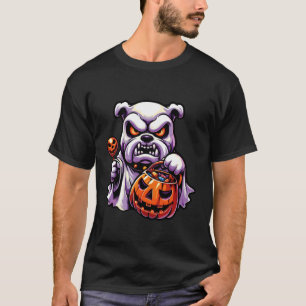 ハロウィンのブルドッグの幽霊のお菓子入れ 2 Tシャツ
