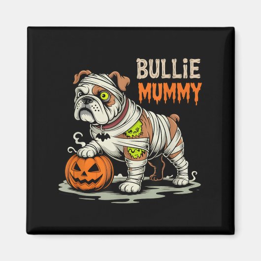 ハロウィンのブルドッグミイラ マグネット (正面)