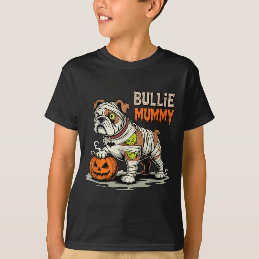 ハロウィンのブルドッグミイラ Tシャツ (正面)