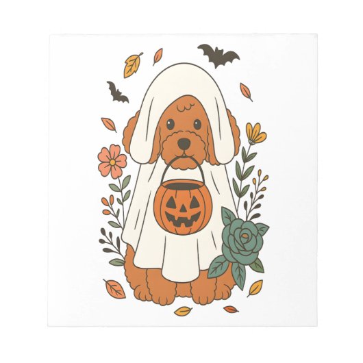 ハロウィンのプードルと秋の花 ノートパッド (正面)