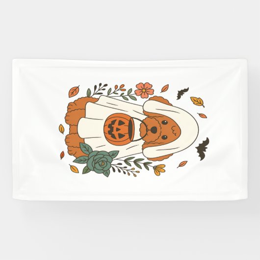ハロウィンのプードルと秋の花 横断幕 (横)