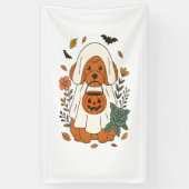 ハロウィンのプードルと秋の花 横断幕 (縦)