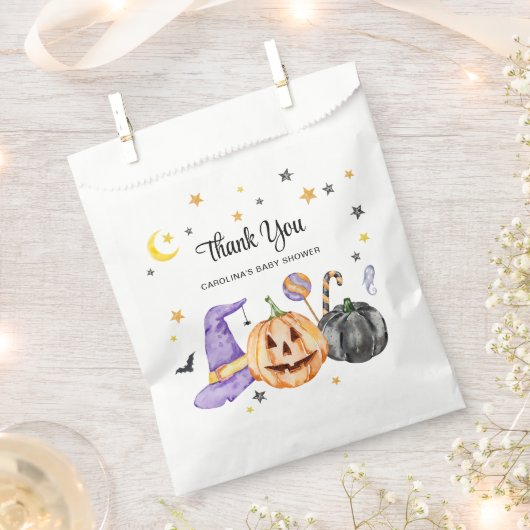 ハロウィンのベイビーシャワー お礼 フェイバーバッグ (クリップ留めされた状態)