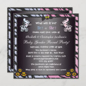 ハロウィンのベビーの性はシマウマ及びカボチャを明らかにします 招待状 (正面/裏面)