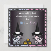 ハロウィンのベビーの性はシマウマ及びカボチャを明らかにします 招待状 (裏面)