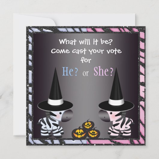 ハロウィンのベビーの性はシマウマ及びカボチャを明らかにします 招待状 (裏面)